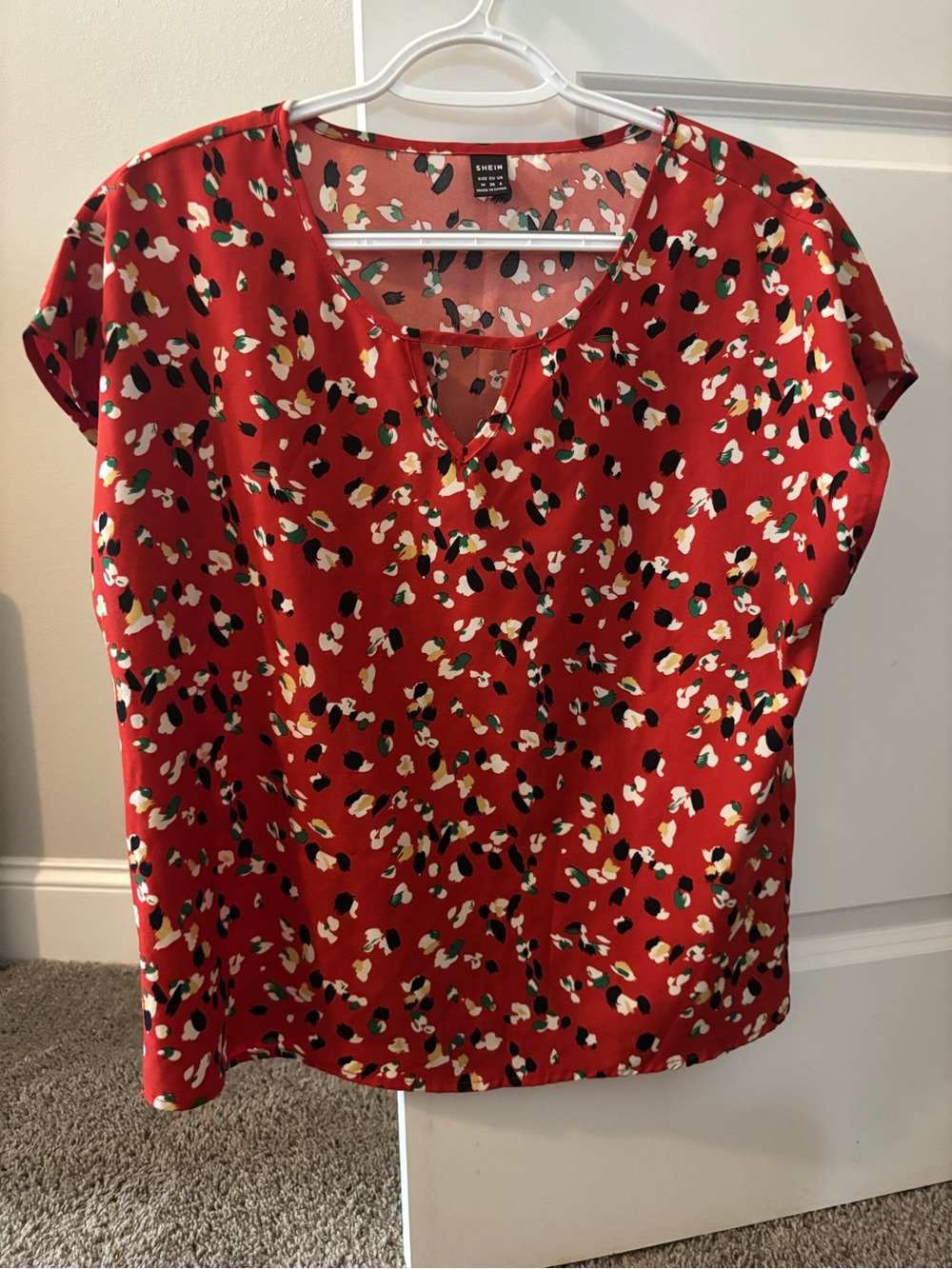 SHEIN Red Short Sleeve Printed Blouse